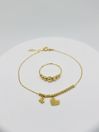 18K Gold Diamond Cut Ball Ring and Bracelet Set