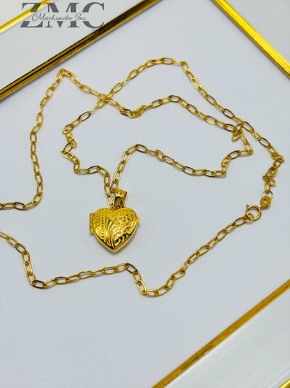 18K Gold Heart Locket Necklace