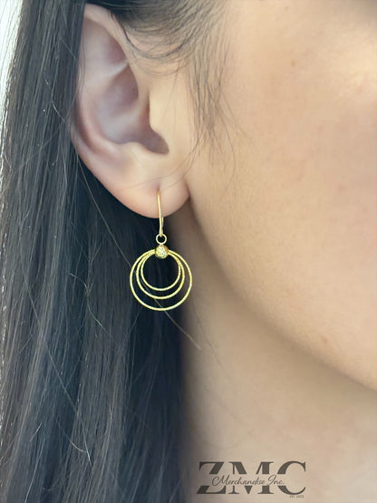 18K Gold Circle Dangling Earrings