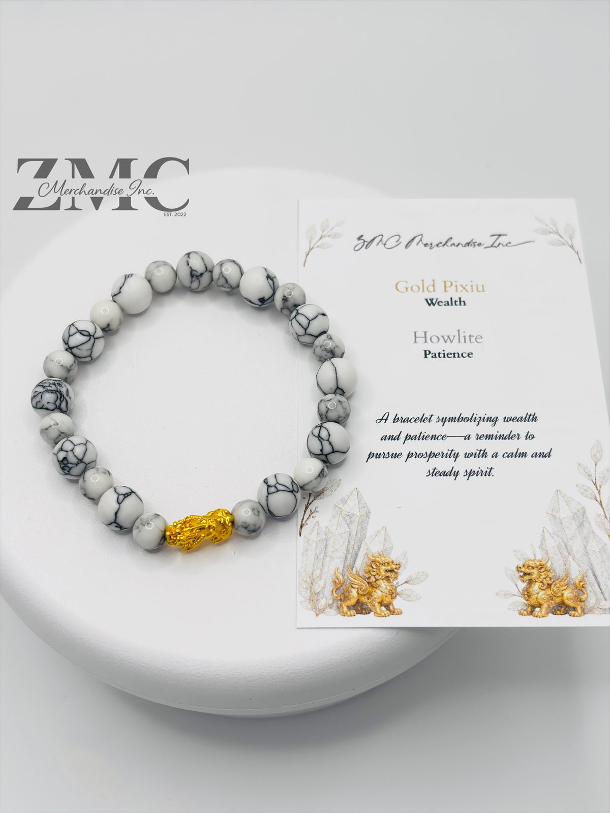 18K Gold Lucky Piyao/ Pi Xiu Howlite Bracelet ( Hollow Empty Inside) Small