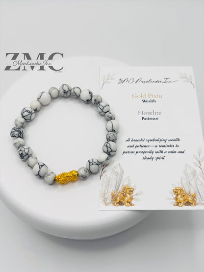 18K Gold Lucky Piyao/ Pi Xiu Howlite Bracelet ( Hollow Empty Inside) Small