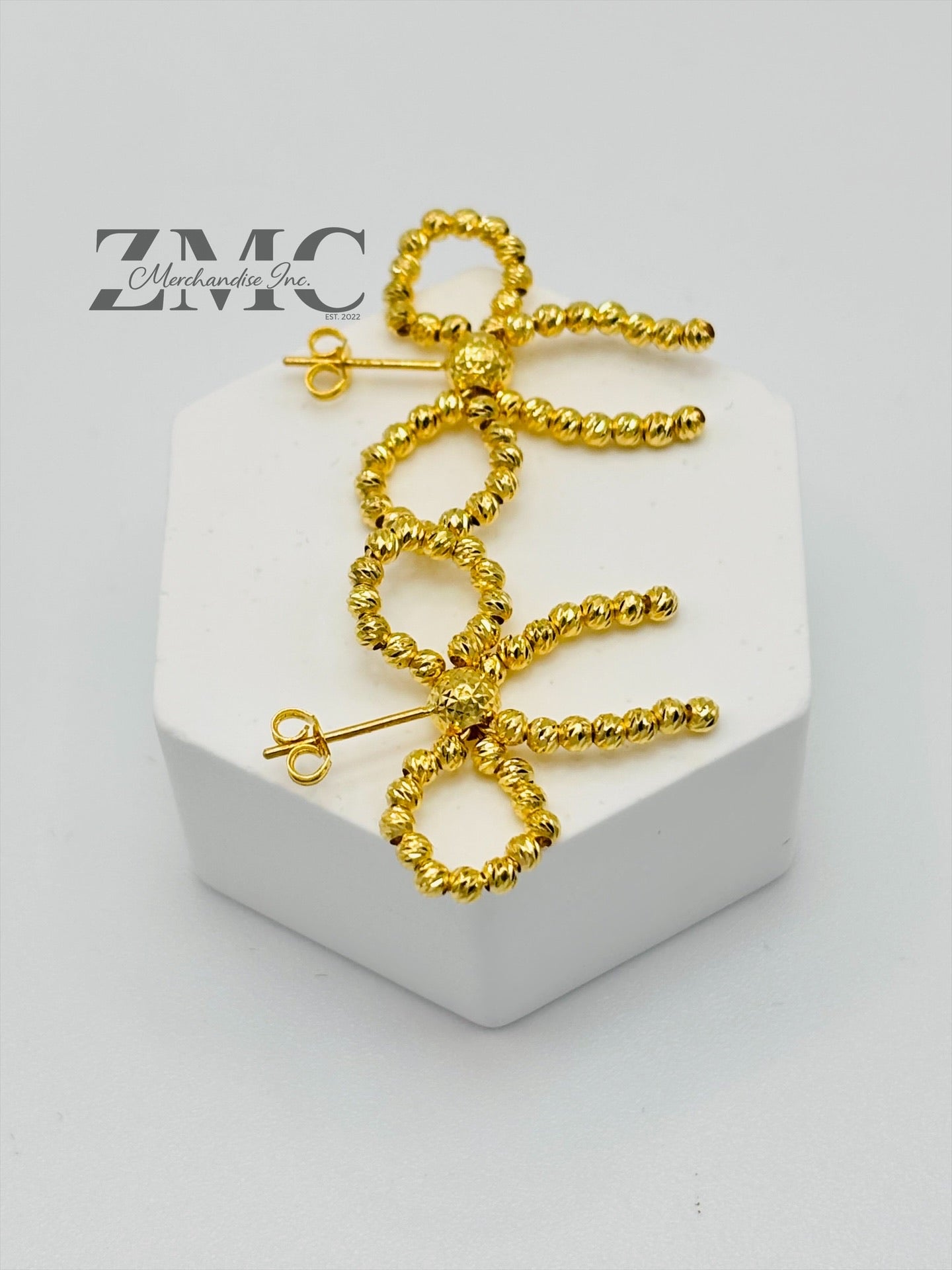 18K Gold Mirror Ball Ribbon Earrings