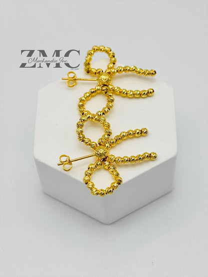 18K Gold Mirror Ball Ribbon Earrings