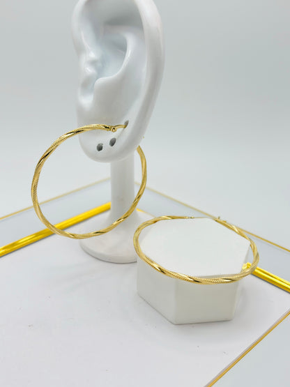 18K Gold Twisted Loop Earrings 43mm