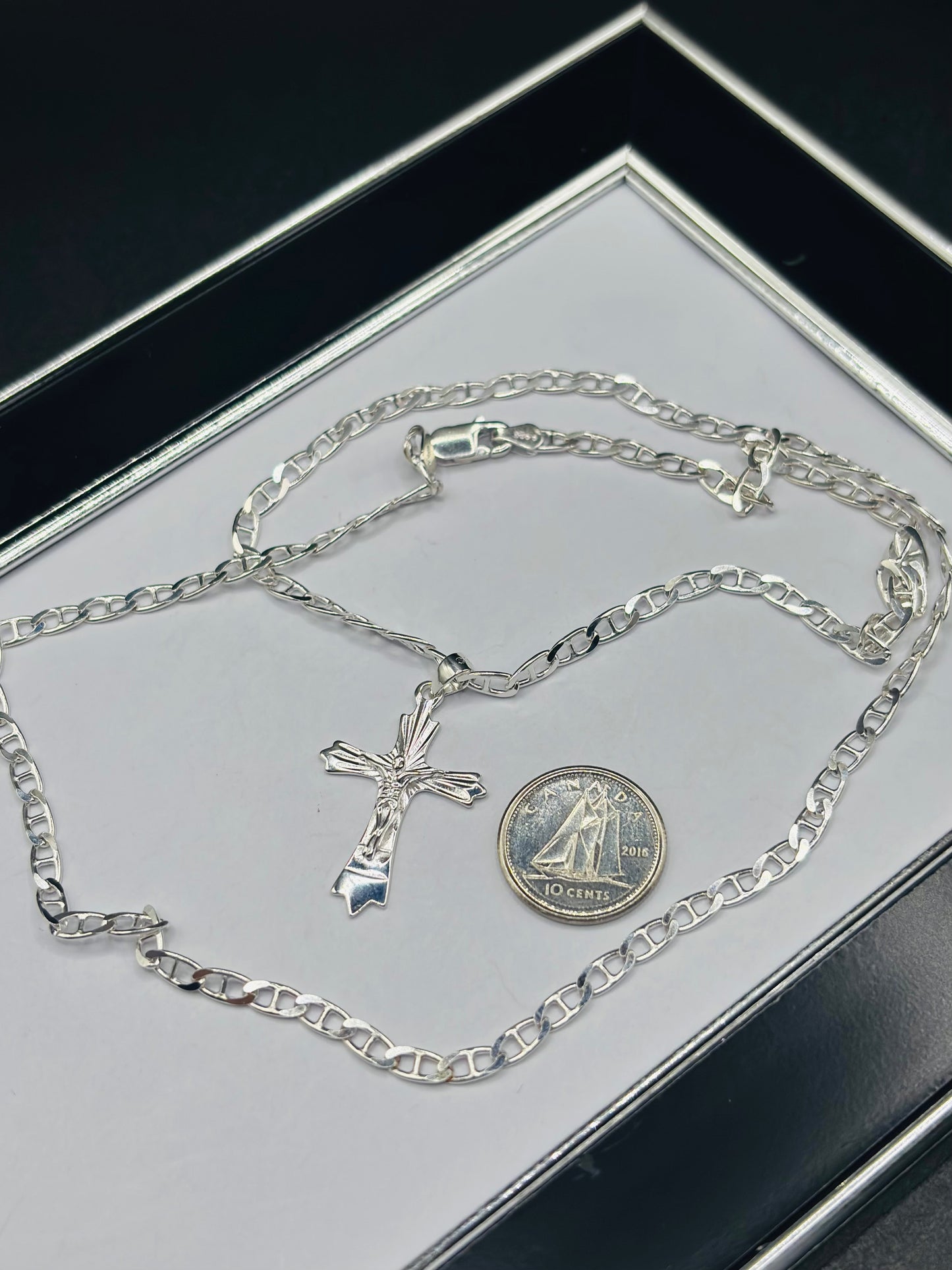 S925 Silver Figaro Cross Necklace