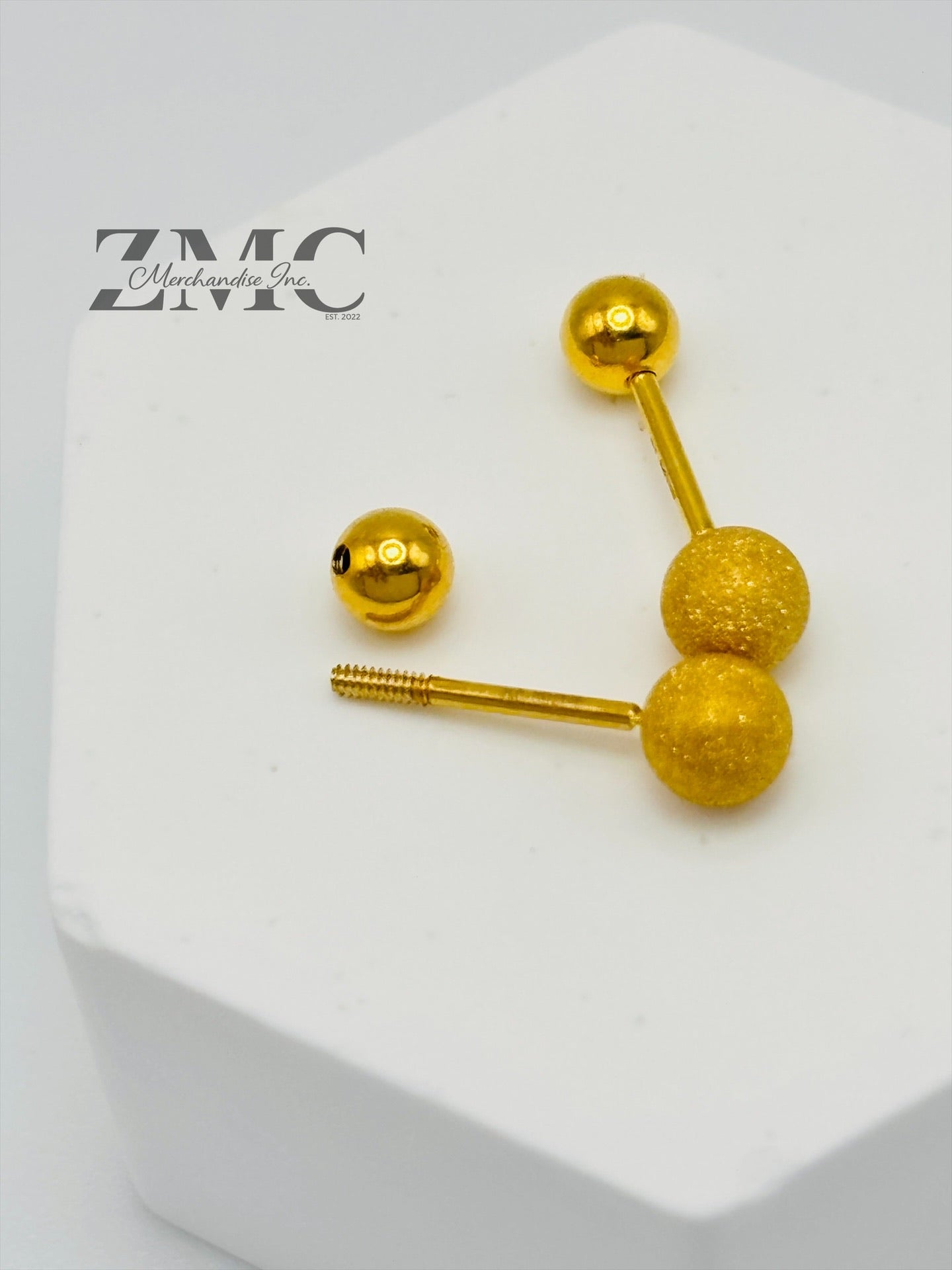18K Gold Matte/Plain Ball Screw Earrings