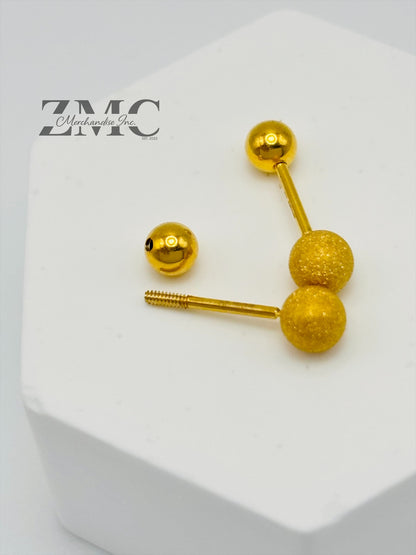18K Gold Matte/Plain Ball Screw Earrings