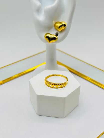 18K Gold Heart Earring and Ring Set