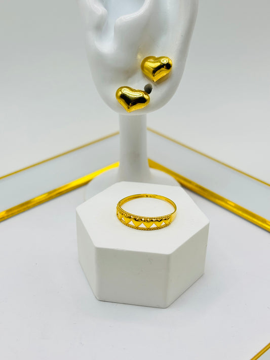 18K Gold Heart Earring and Ring Set