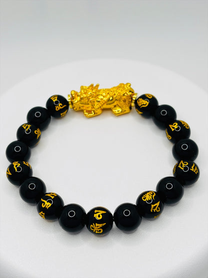 18K Gold Lucky Piyao/ Pi Xiu Black Mantra Bracelet( Hollow Empty Inside) XXL PIYAO