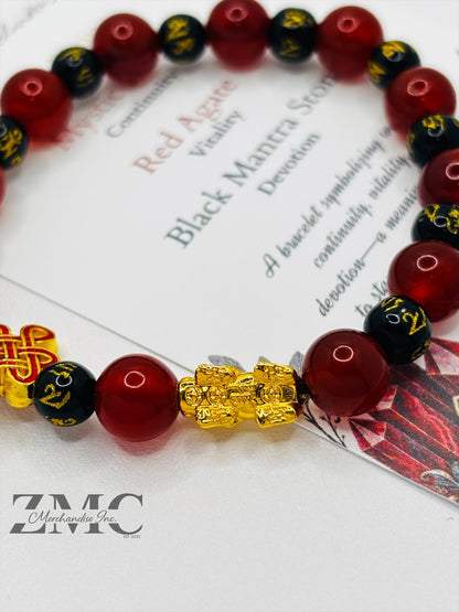 18K Gold Lucky Piyao/ Pi Xiu Mantra, Red Agate Bracelet ( Hollow Empty Inside) Small