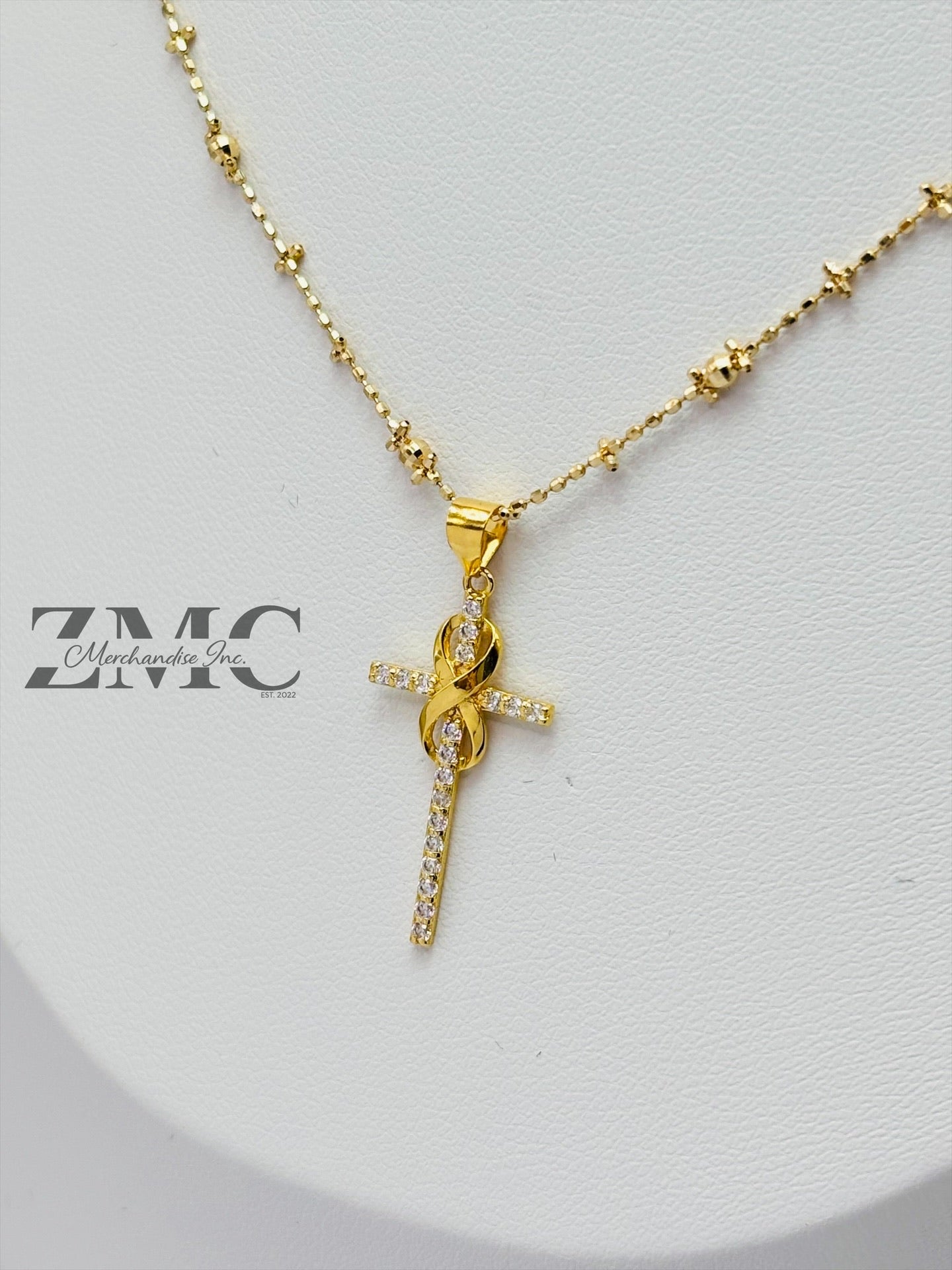18K Gold Mirror Ball Cross Necklace