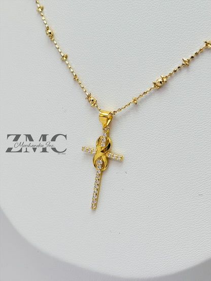 18K Gold Mirror Ball Cross Necklace