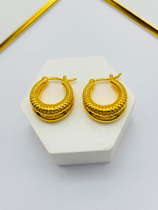 18K Gold Plain/Door Knocker Loop Earrings Back to Back Design (Electroform)