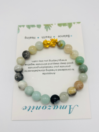 18K Gold Lucky Piyao/ Pi Xiu Amazonite Stone ( Hollow Empty Inside) Medium Size