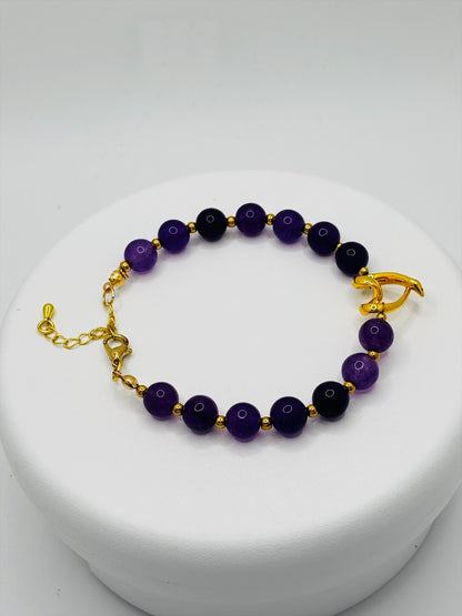 18K Gold Open Heart Amethyst Bracelet (Electroform Heart)