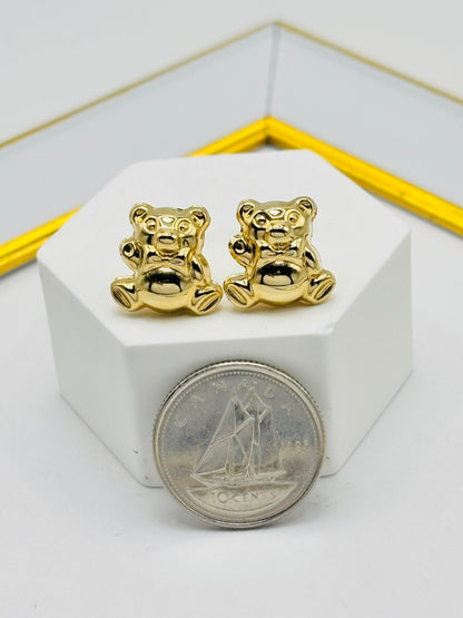 18K Gold Bear Earrings 11.2 mm