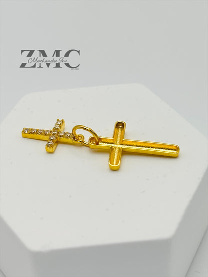 18K Gold Double Cross Pendant
