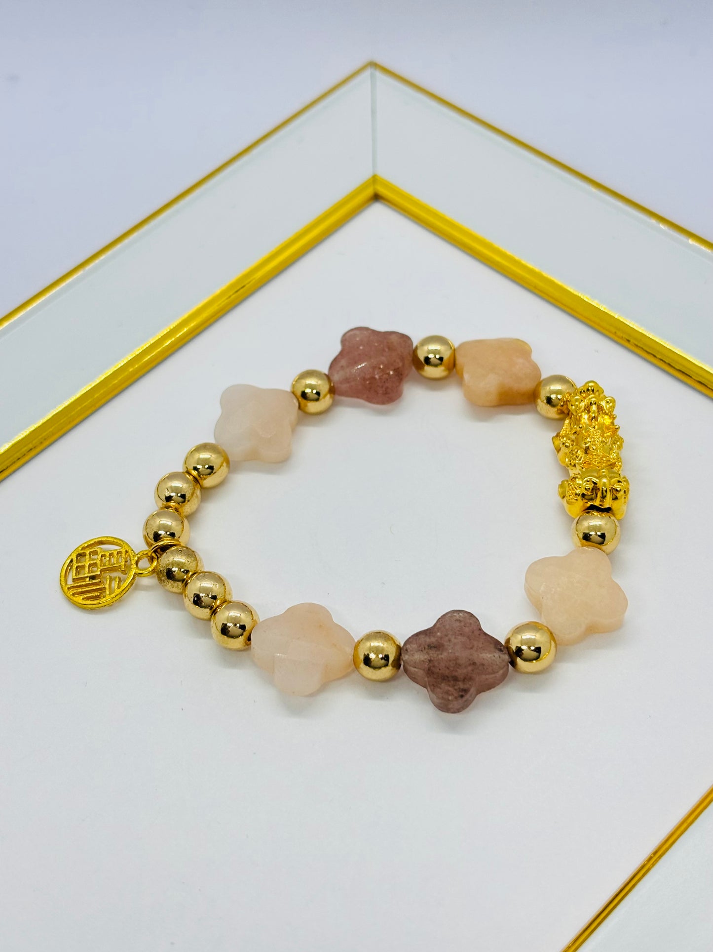 18K Gold  Lucky Piyao/ Pi Xiu Clover Bracelet  ( Hollow Empty Inside) Large Size