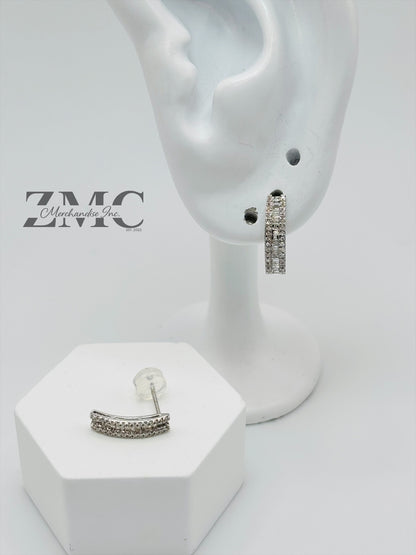 18K White Gold Baguette Half Loop Stud Earrings 0.34 carat Natural Diamond