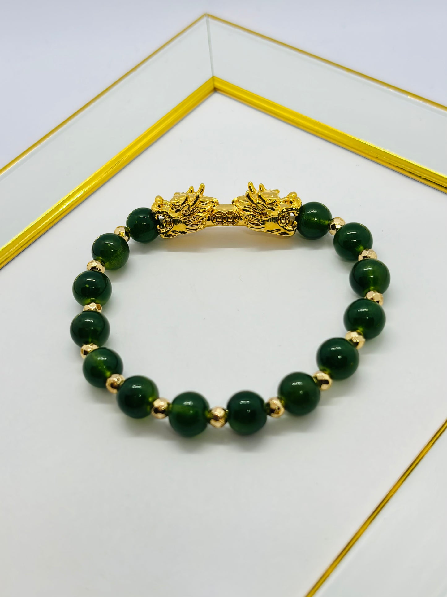 18K Gold  Lucky Dragon Bracelet Green ( Hollow Empty Inside)  XXL Size