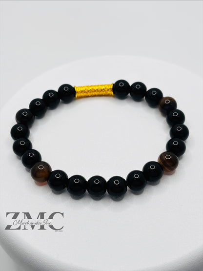 18K Gold  Lucky Baifu Tube Onyx, Agate Stone  ( Hollow Empty Inside)