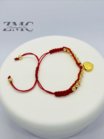 18K Gold Red Heart String Bracelet