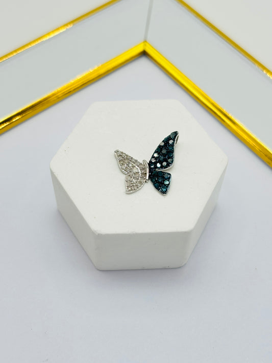 K18 Japan Gold Butterfly Blue/White Natural Diamond Pendant 0.50 carat
