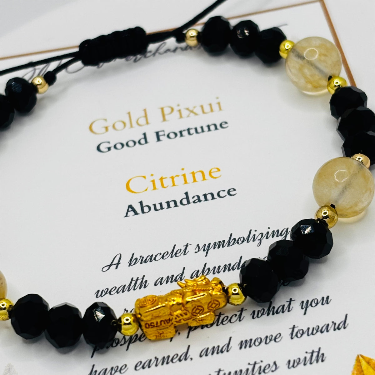 18K Gold Lucky Piyao/ Pi Xiu Citrine String Bracelet ( Hollow Empty Inside) Small