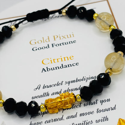 18K Gold Lucky Piyao/ Pi Xiu Citrine String Bracelet ( Hollow Empty Inside) Small