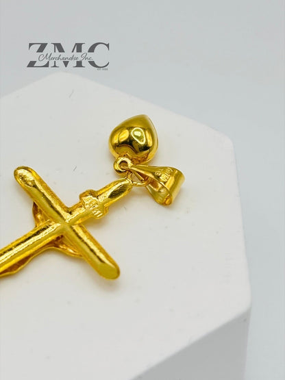 18K Gold Cross Heart Pendant