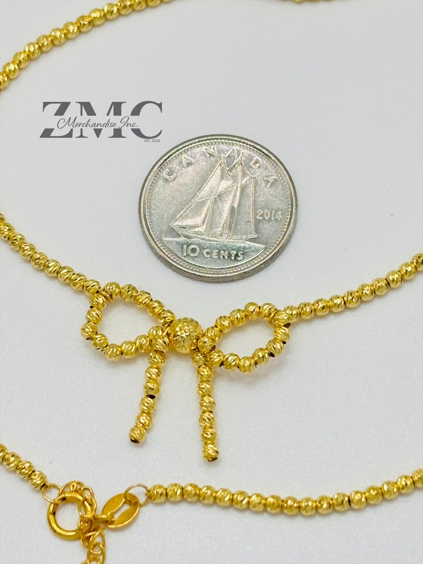 18K Gold Mirror Ball Ribbon Necklace