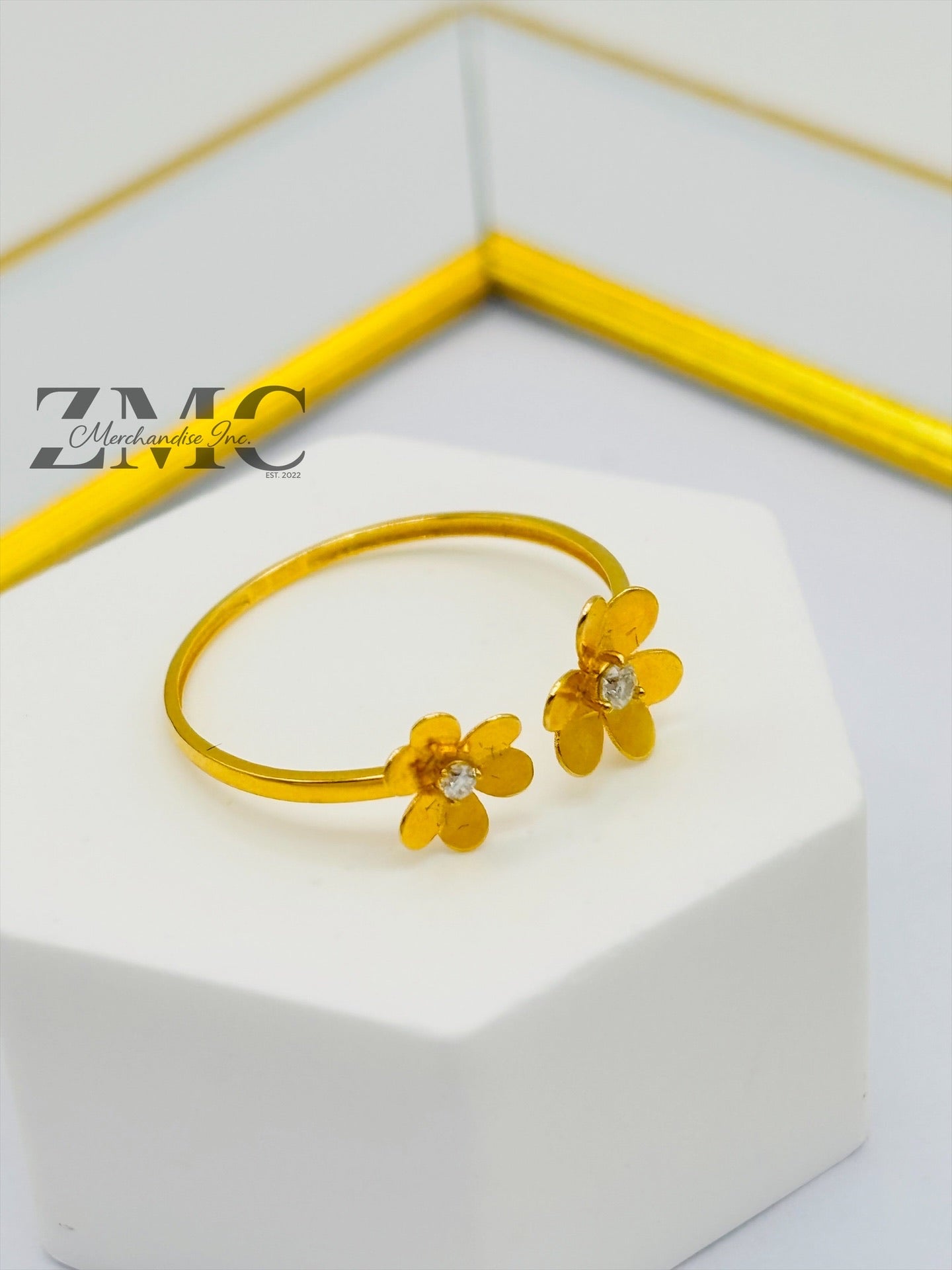 18K Gold Double Flower Moissanite Diamond Ring