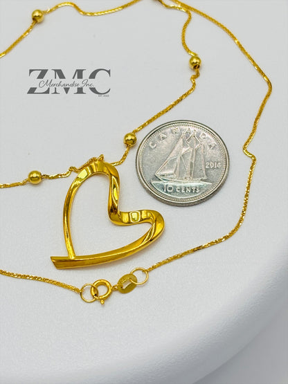 18K Gold Attached Heart with Ball Necklace