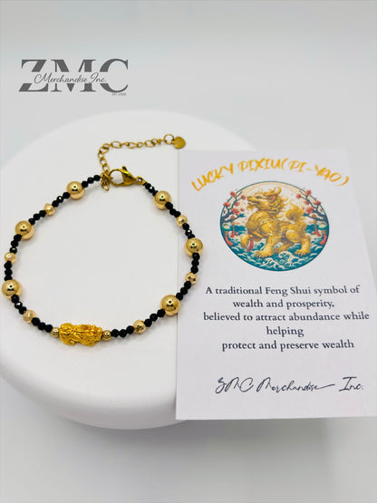 18K Gold  Lucky Piyao/ Pi Xiu Black Spinel Bracelet  ( Hollow Empty Inside) Small