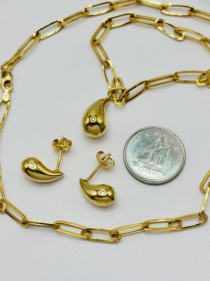 18K Gold Teardrop Earrings and Necklace Set