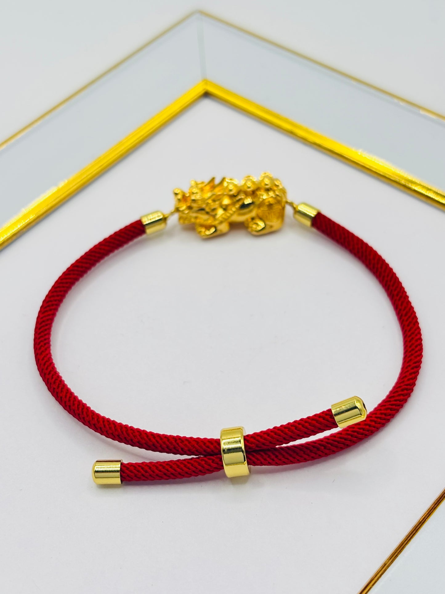 18K Gold Lucky Piyao/ Pi Xiu  Bracelet Red String( Hollow Empty Inside) Extra Large