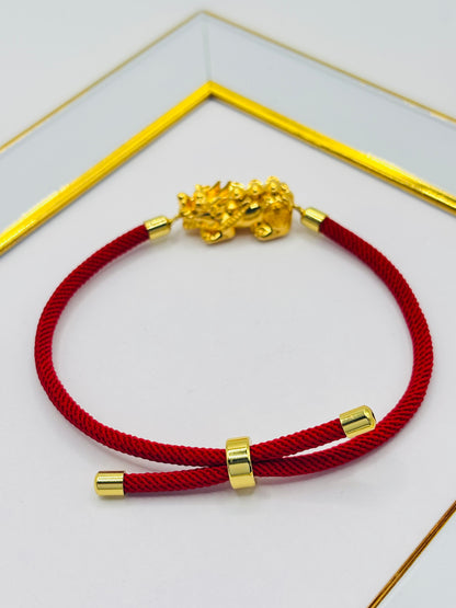 18K Gold Lucky Piyao/ Pi Xiu  Bracelet Red String( Hollow Empty Inside) Extra Large