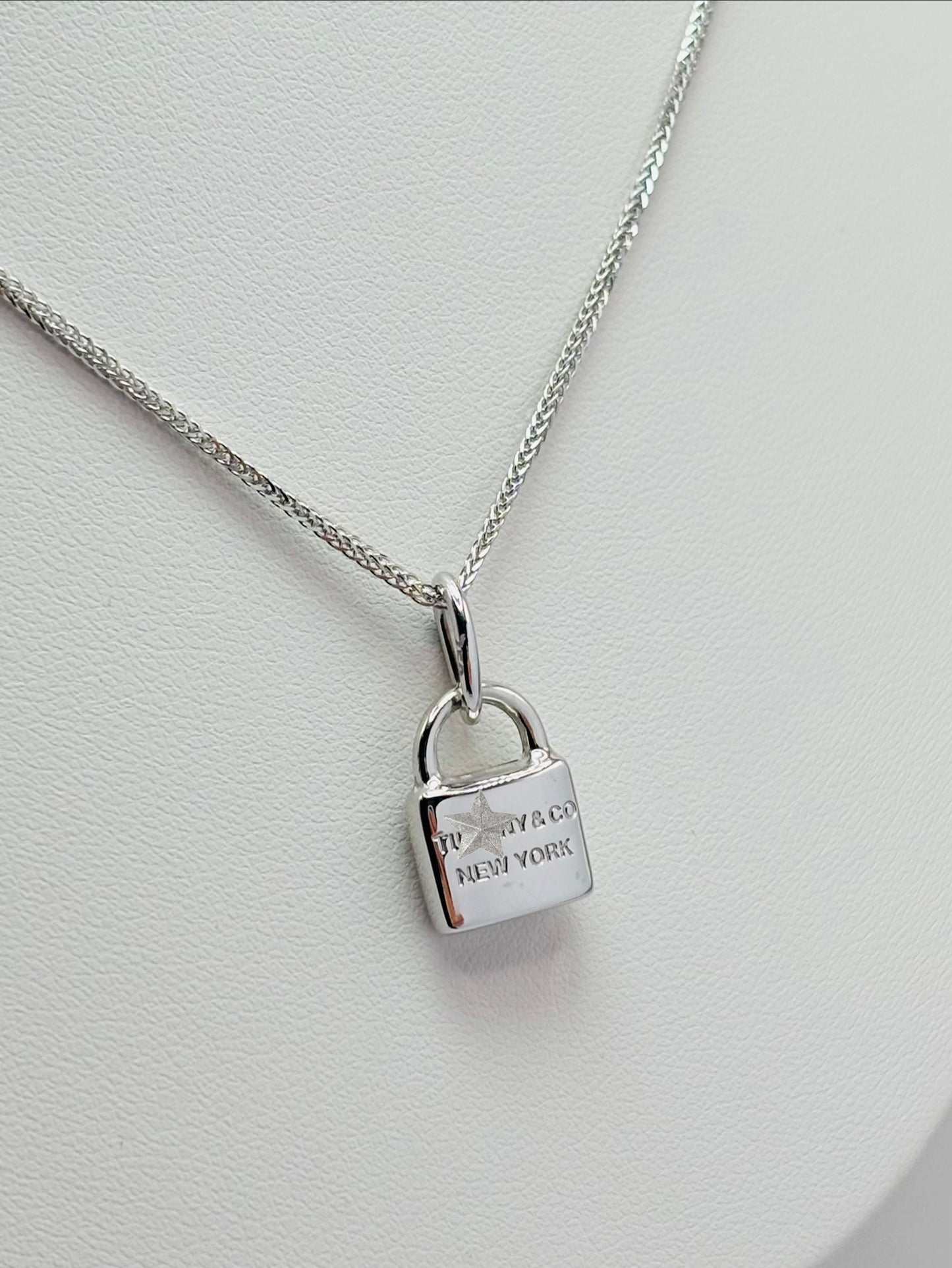 18K White Gold Padlock Necklace