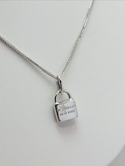 18K White Gold Padlock Necklace