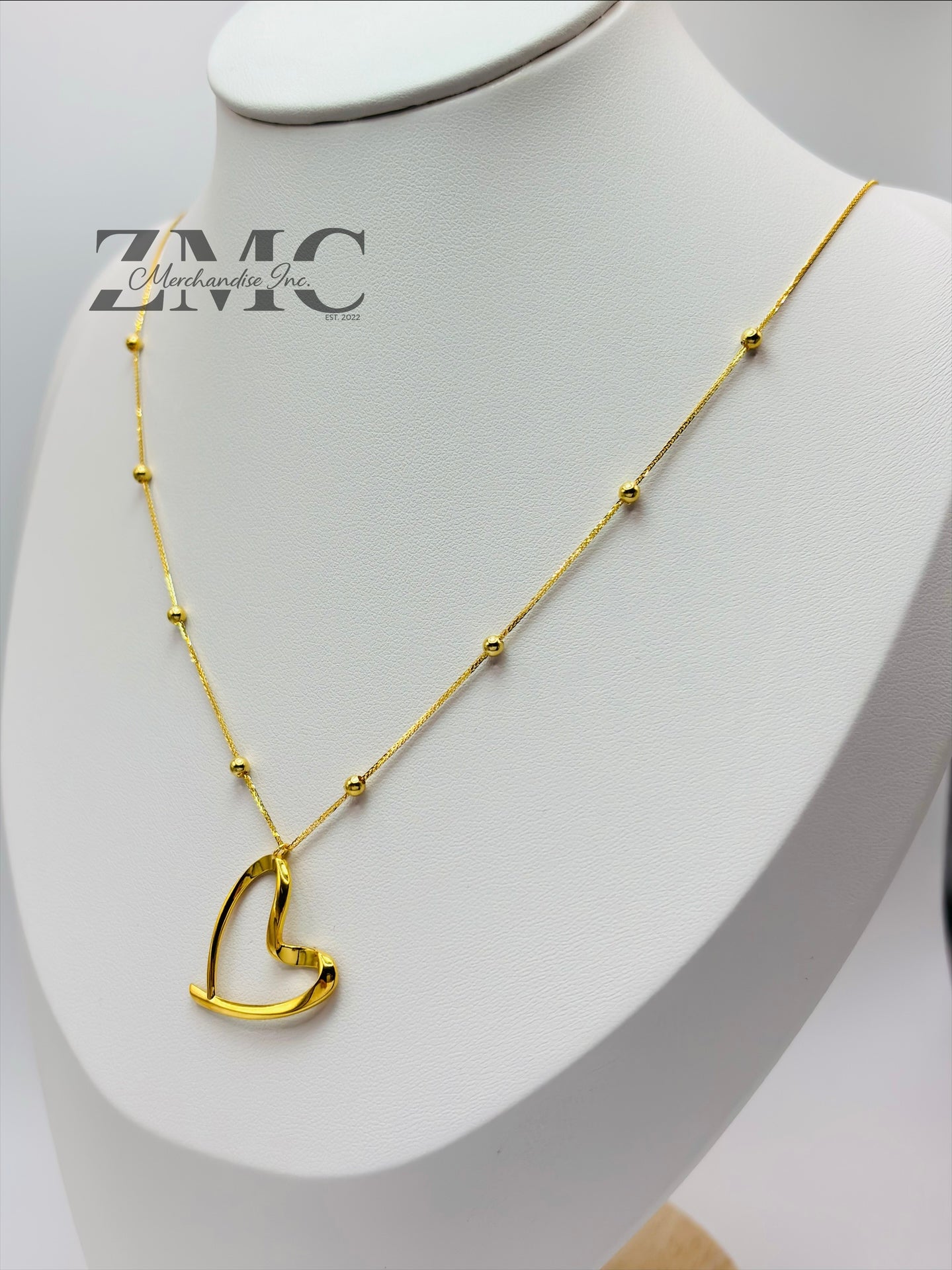 18K Gold Attached Heart with Ball Necklace