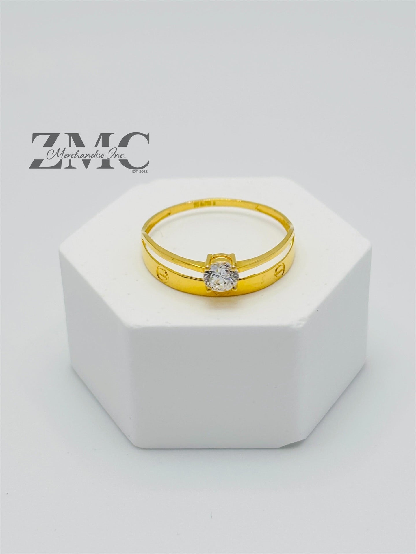 18K Gold Wedding Band with Stone Ring