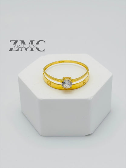 18K Gold Wedding Band with Stone Ring