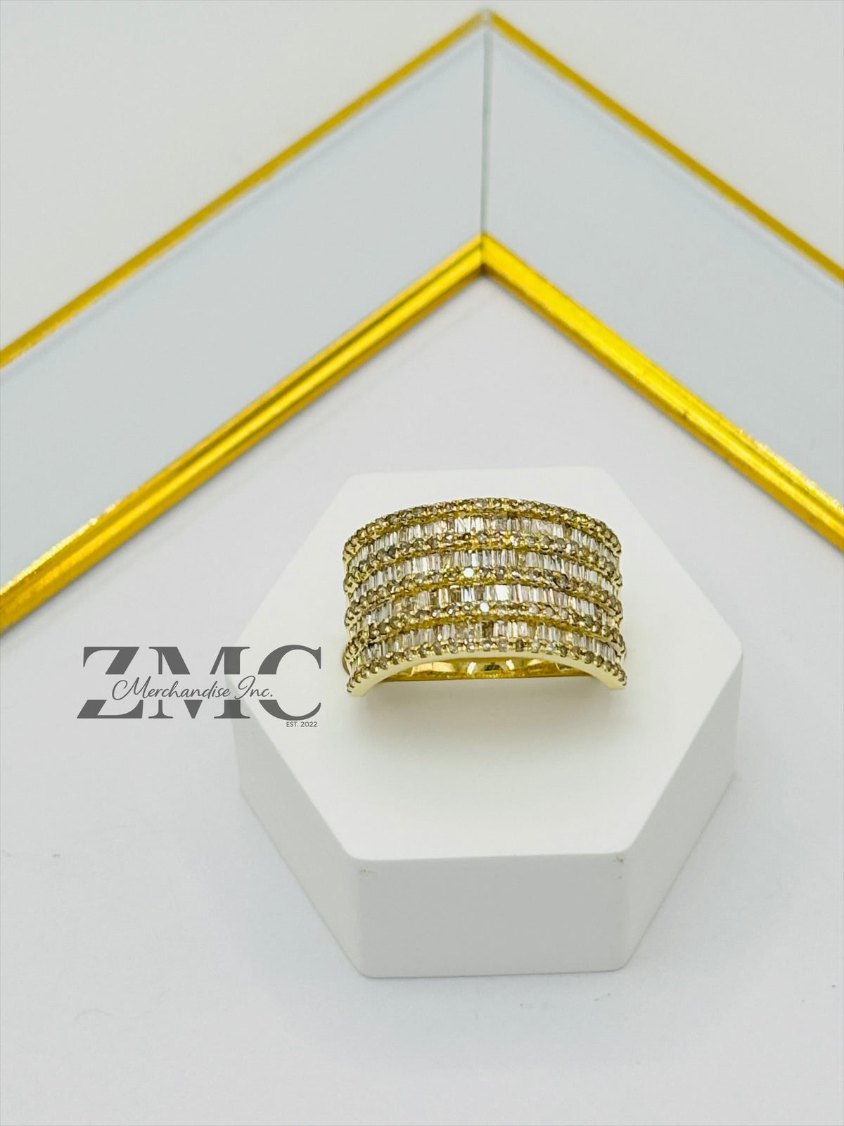 K18 Japan 4 Layered Natural Diamond Baguette Ring 1.5 carat