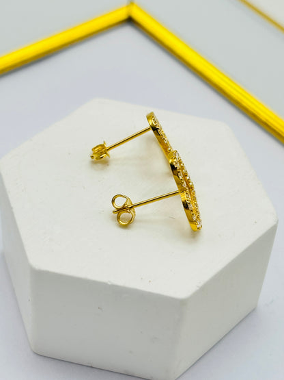 18K Gold Heart Stone Earrings