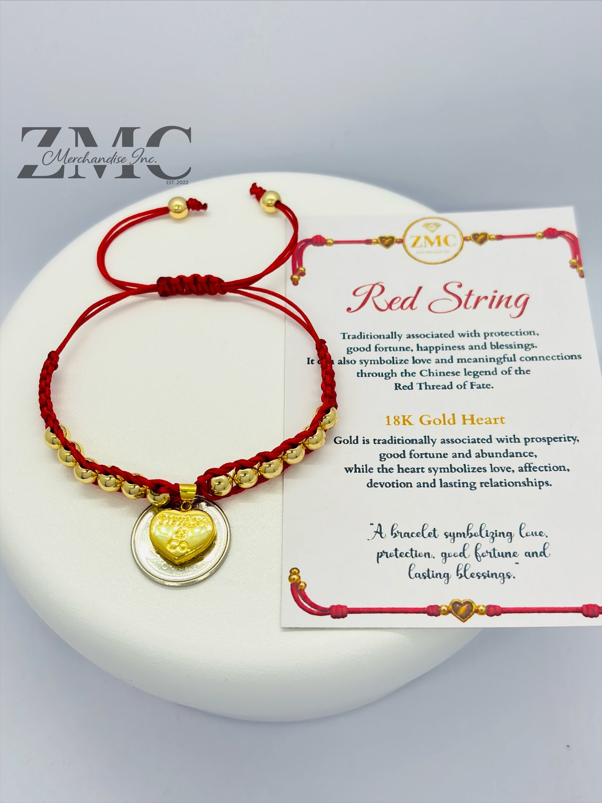 18K Gold Red Heart String Bracelet