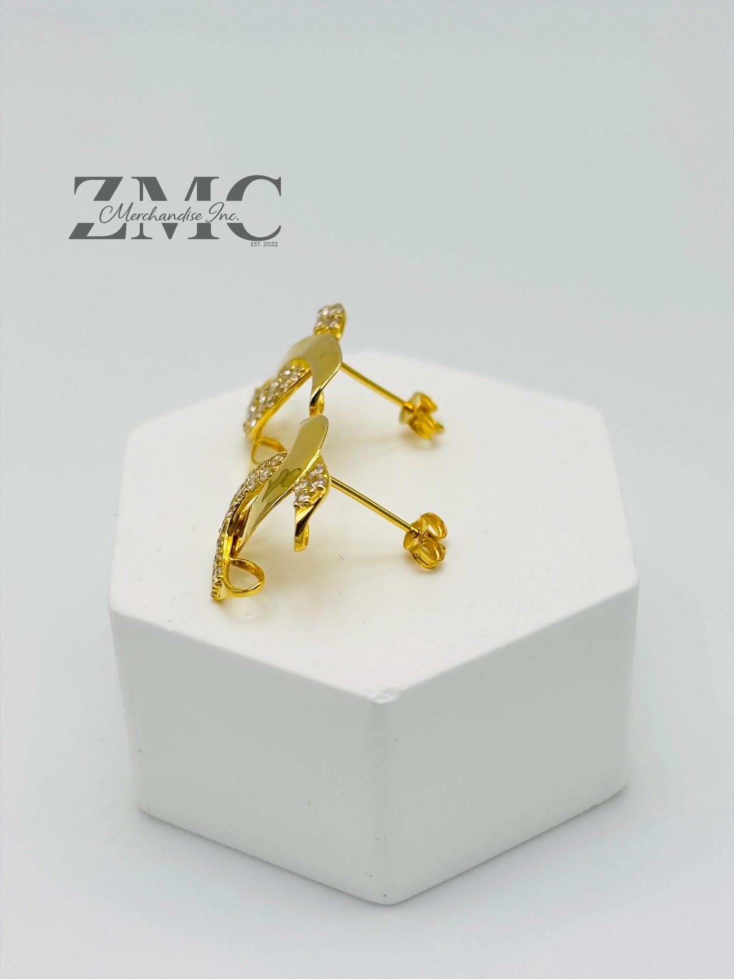 18K Gold C with Stone Earrings