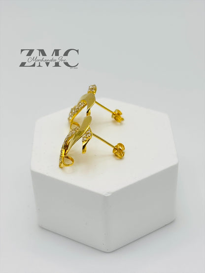 18K Gold C with Stone Earrings