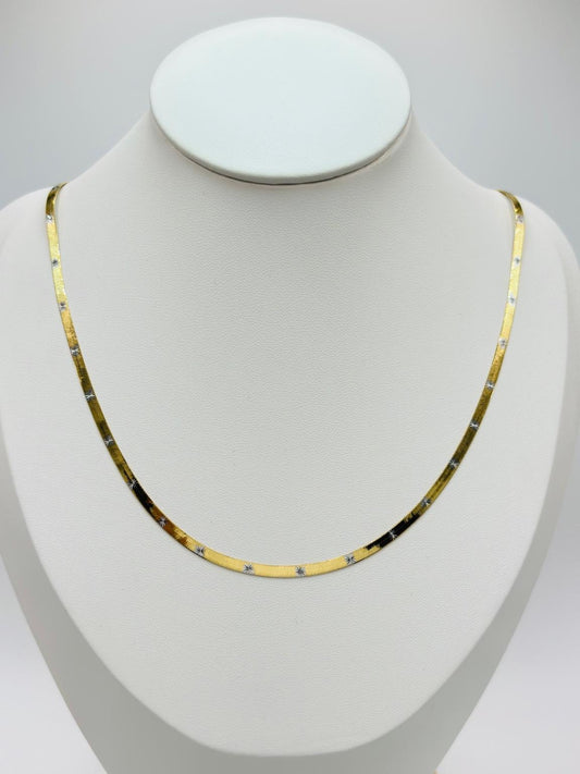 18K Gold Flat Chain with White Gold Design