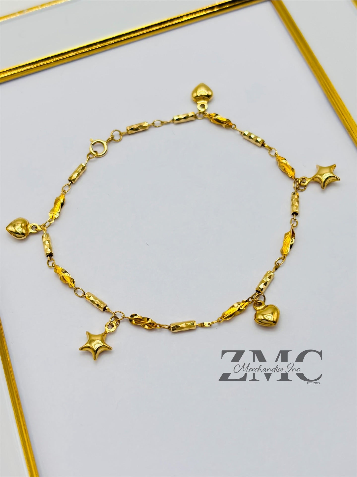 18K Gold Heart and Star Bracelet